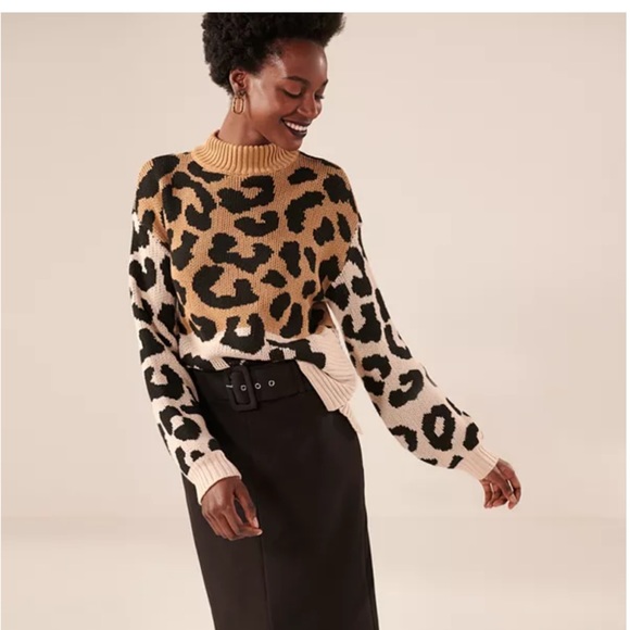 Petite Nine West Leopard Print Sweater - Picture 3 of 6
